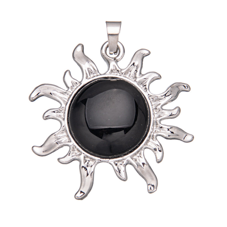 Sunflower alloy round ring inlaid crystal pendant