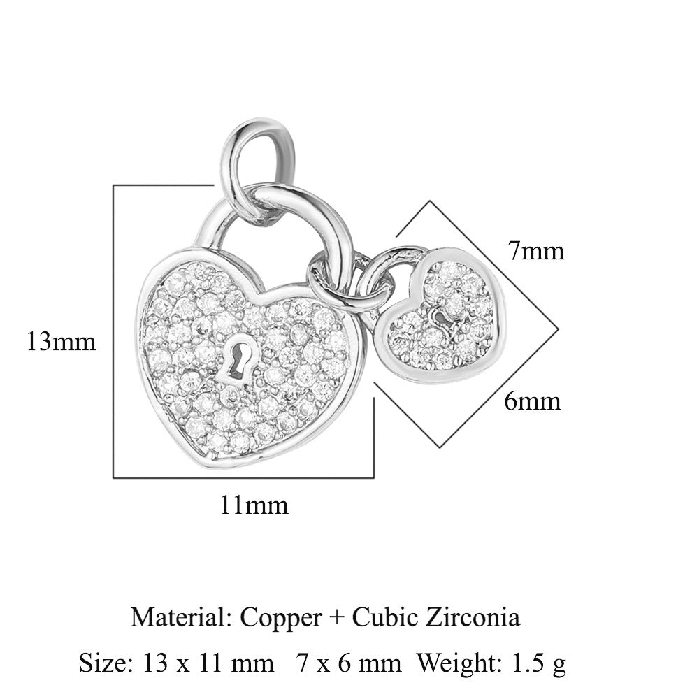 Peach heart lock key copper zircon pendant