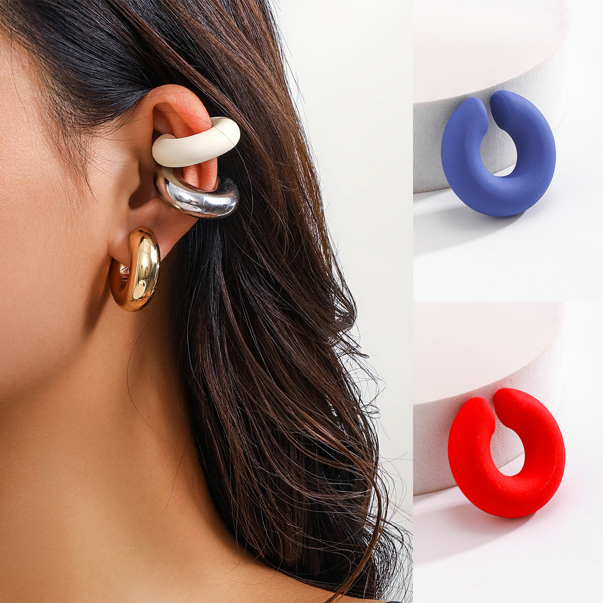 C-shaped color single ear bone clip without ear piercings