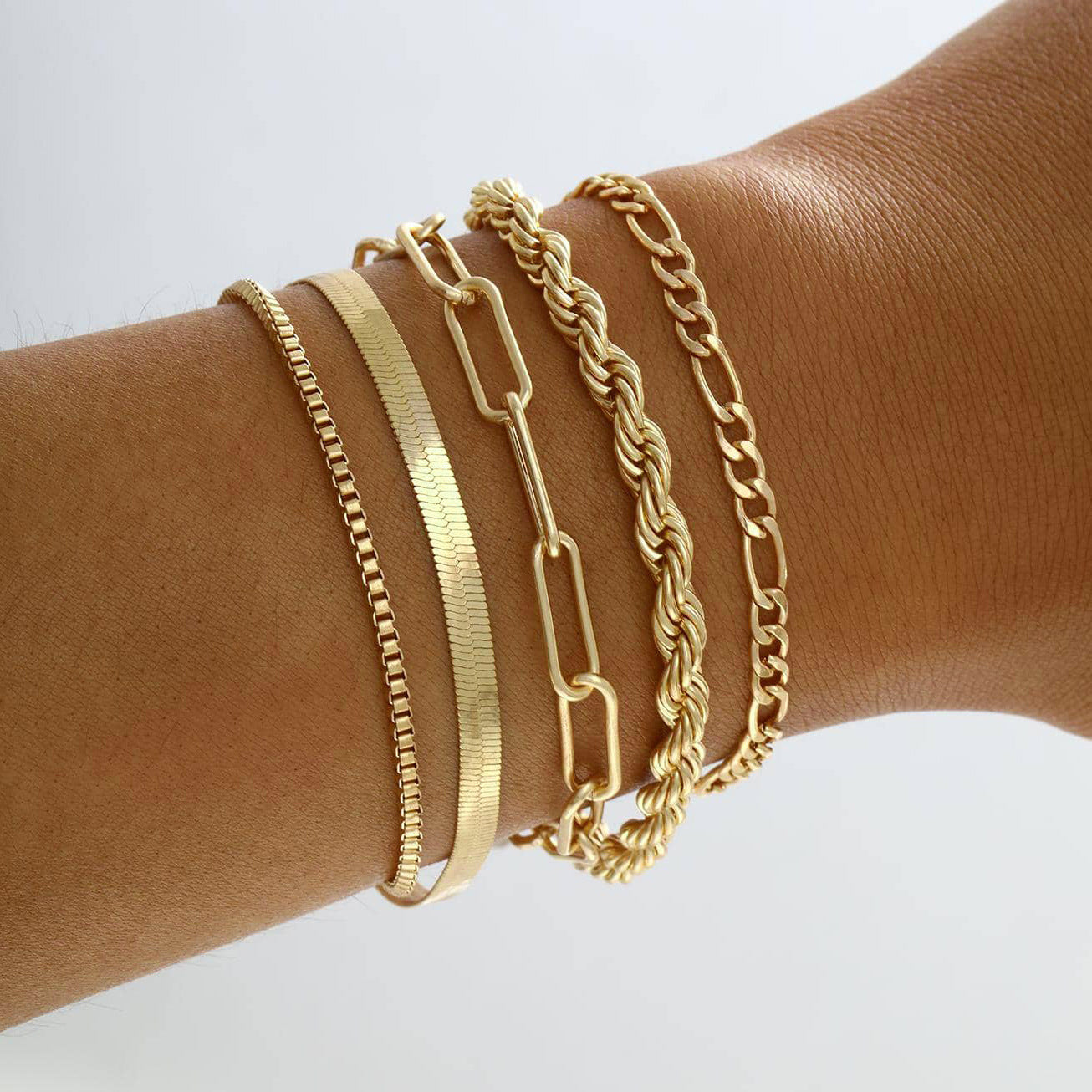 Multi-layer twisted chain box chain bracelet set of 5