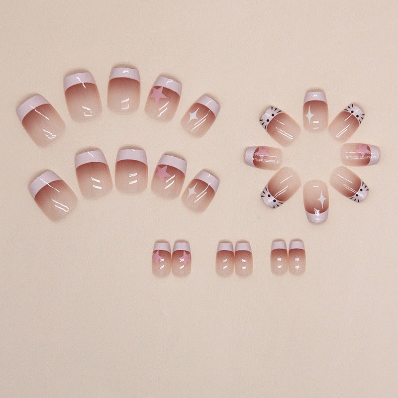 Pink French Gradient Cat Short Ballerina Nails