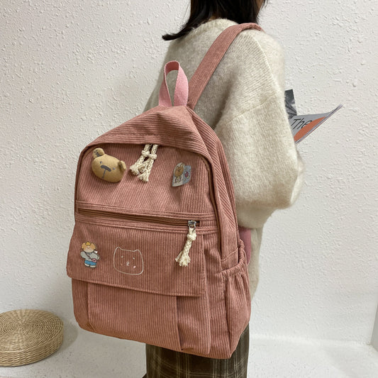 Corduroy Versatile Strip Backpack