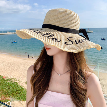 New Women¡¯s Fashion Letter Wide-Brim Breathable Straw Hat Sun Protection