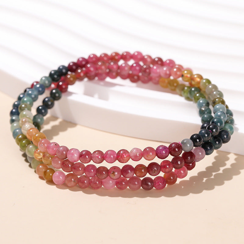 4Mm natural color tourmaline essence three-circle bracelet