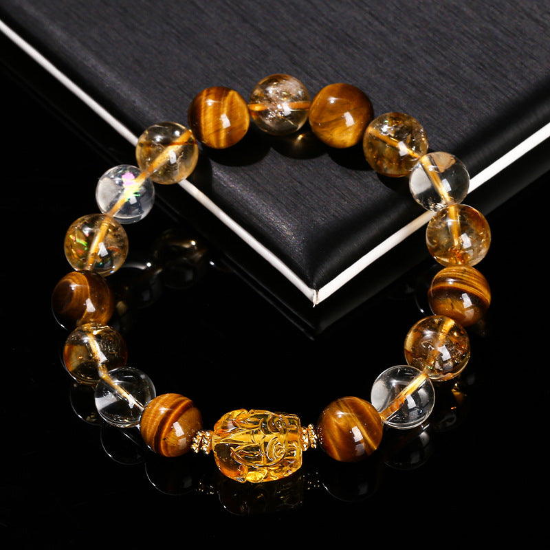 Natural yellow tiger eye stone citrine round bead bracelet.