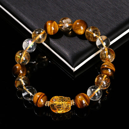 Natural yellow tiger eye stone citrine round bead bracelet.