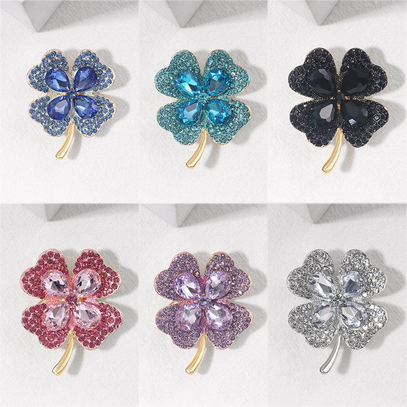 Four Leaf Clover Brooch Crystal Glass