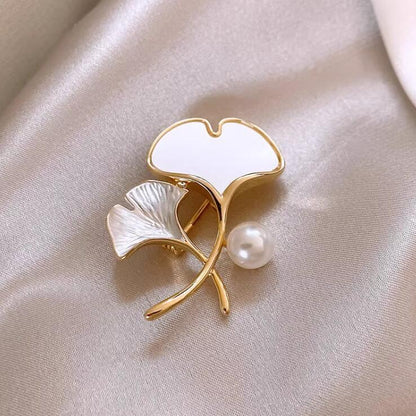 Ginkgo Biloba Pearl Brooch