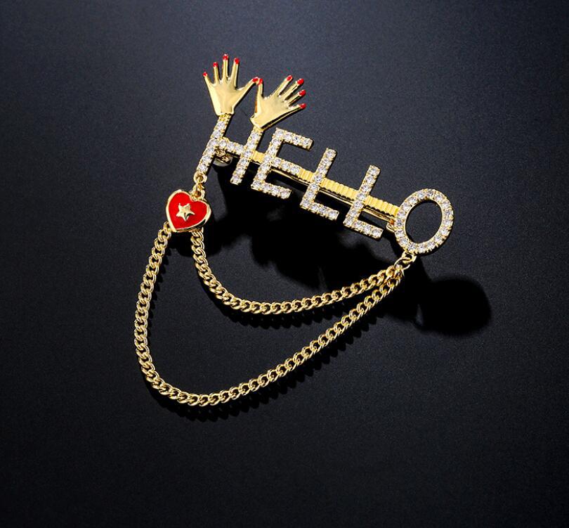 Hello fringed brooch