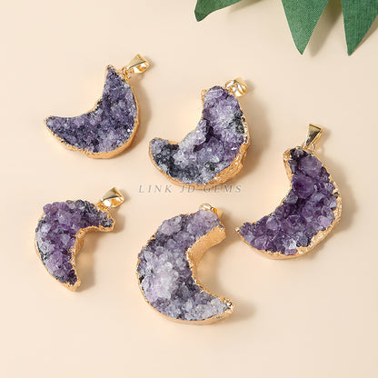 Natural amethyst cluster moon-shaped pendant