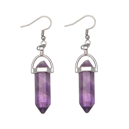 Crystal Hexagonal Column Pendant Stainless Steel Earrings