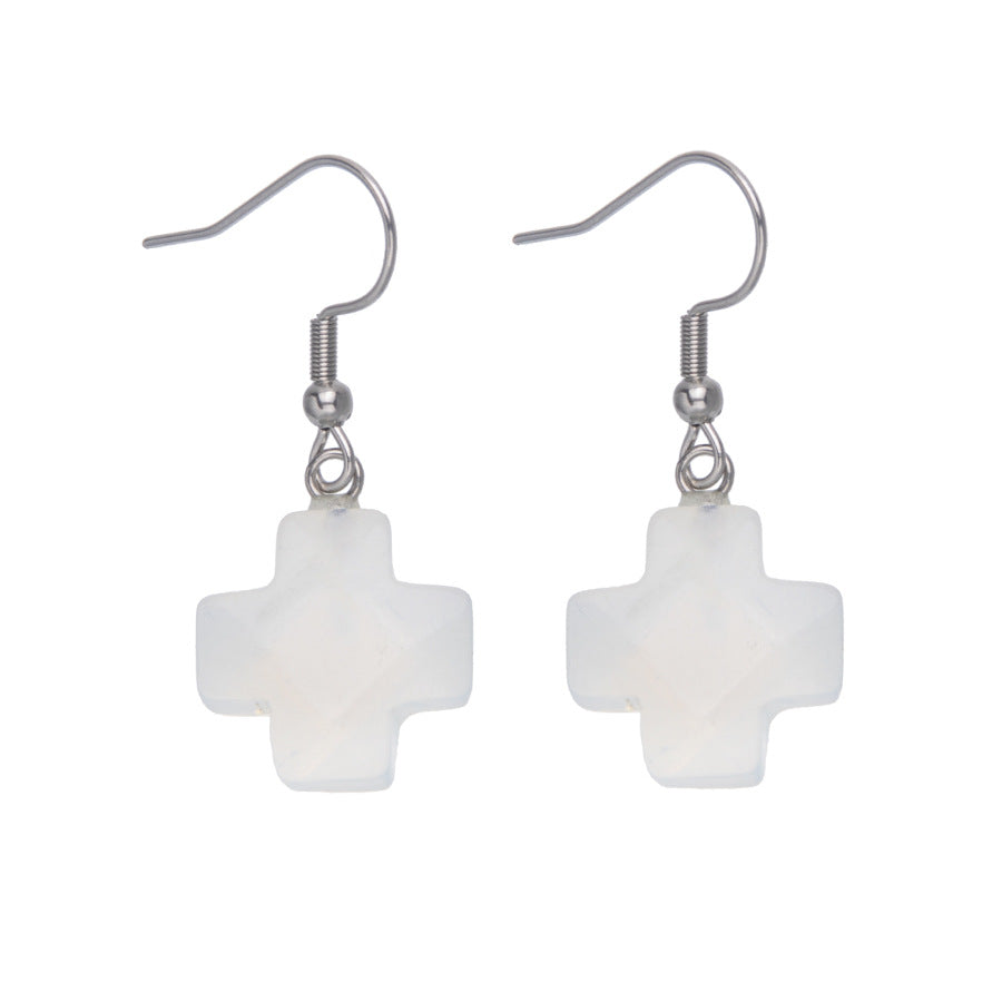 Crystal Cross Faceted Stainless Steel Earrings