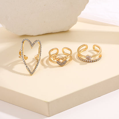 Nuevo conjunto de 3 piezas de anillo de corazón con diamantes 