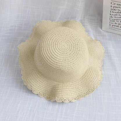 New Family Kids Straw Wide Brim Sun Beach Little Princess Lace