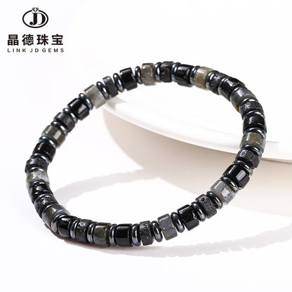 Natural volcanic stone black gallstone abacus bead