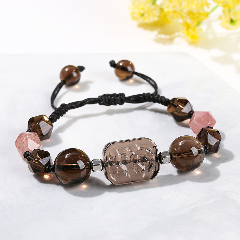 7A Natural Tea Crystal Braided Bracelet Ice Obsidian