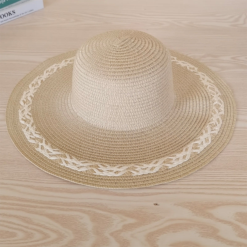 Versatile Summer Wide Brim Round Top Floral Straw Beach UV Sun Hat