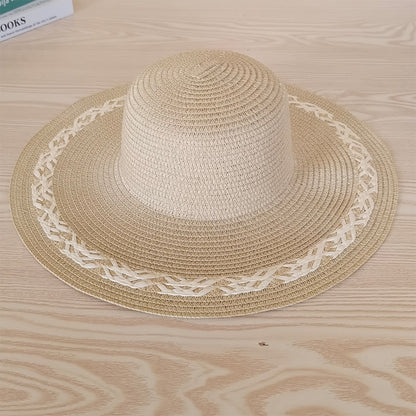 Versatile Summer Wide Brim Round Top Floral Straw Beach UV Sun Hat