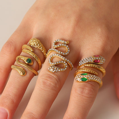 Curved Snake Ring with Diamonds