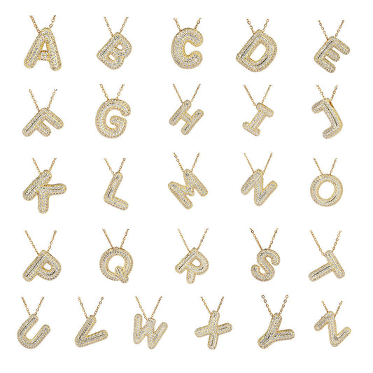 26 English letter necklace female copper zircon