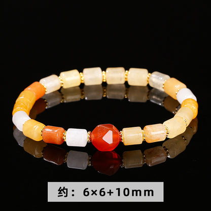 Natural Topaz Round Tube Bead Bracelet Red Agate