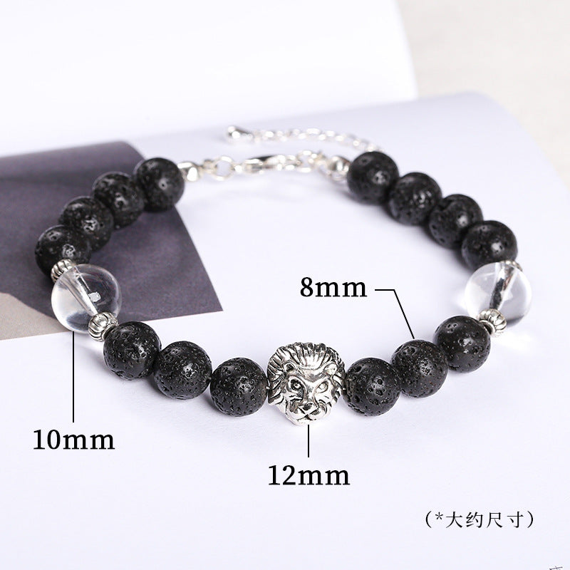 Natural black volcanic stone metal lion bracelet