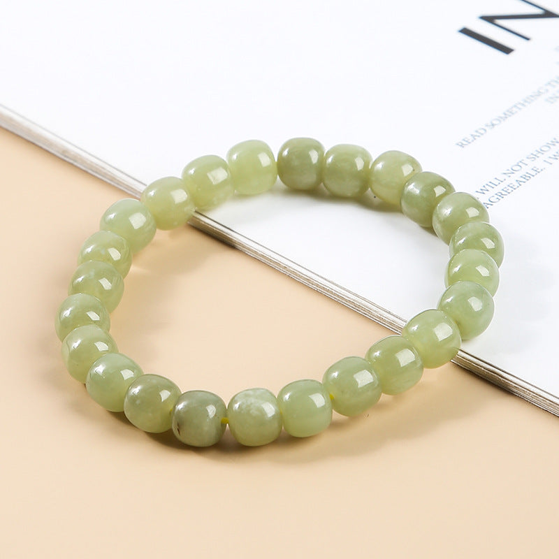 Natural Hetian Yuqing Water Material Old Bead Bracelet