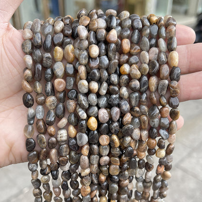 6-8Mm natural black backbone sunstone with shaped beads loose beads