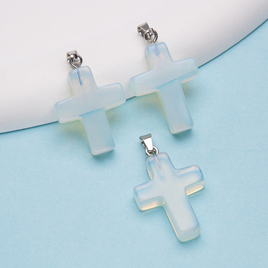 Natural Stone Cross Crystal Agate Pendant