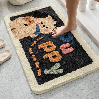 Cartoon Anti-Slip Mat, Absorbent Faux Wool Rug