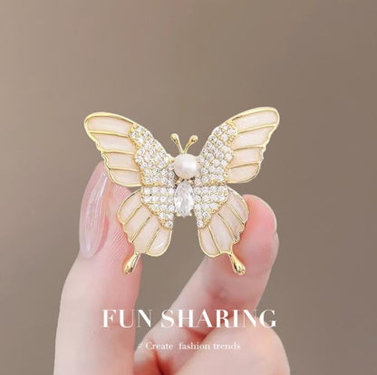 New Diamond Pearl Butterfly Brooch