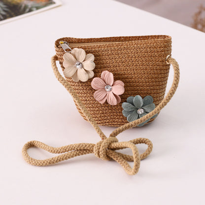 Girls' Straw Hat Crossbody Bag Set Fashion Princess Outdoor Beach Sun