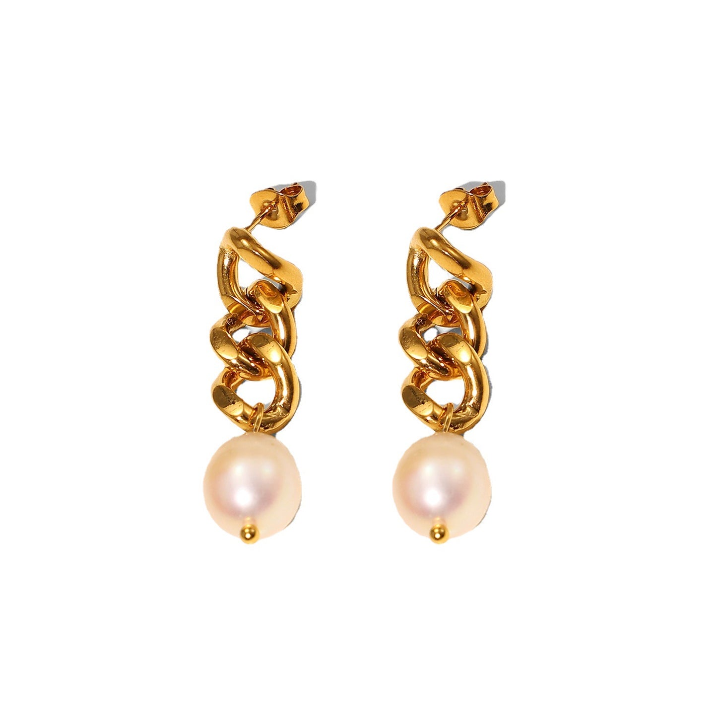 Women's Cuban chain freshwater pearl earrings