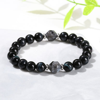 Ink blue tiger's eye stone black sparkling stone transfer bead bracelet.