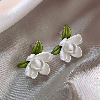 925 silver needle super fairy gardenia stud earrings