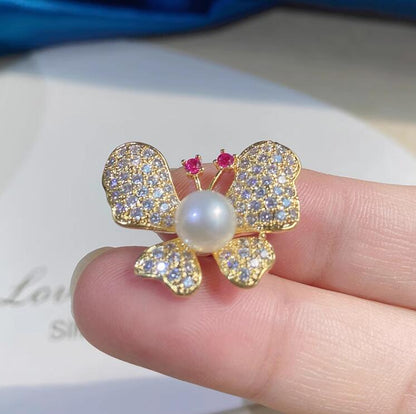 Full Diamond Seiko Butterfly Pearl Brooch