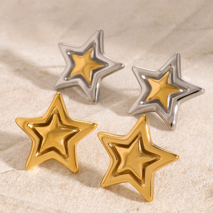 Concave and convex metal star earrings