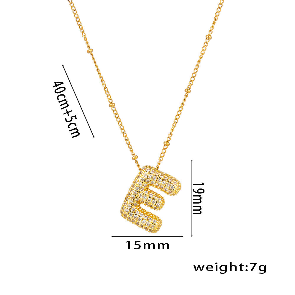 Hip-Hop Ice Sugar Zircon Quartz Letter Pendant American INS Fashion Necklace