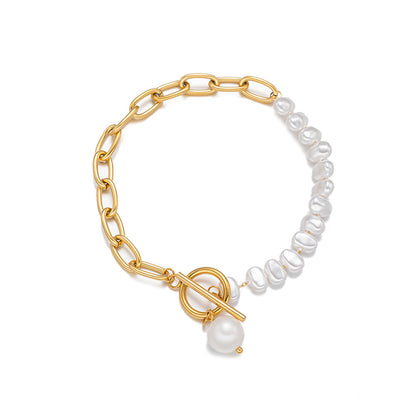 Asymmetrical Chain Pearl Beaded Bracelet