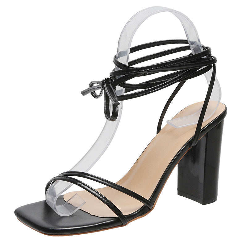 Square-toe strappy stiletto heels