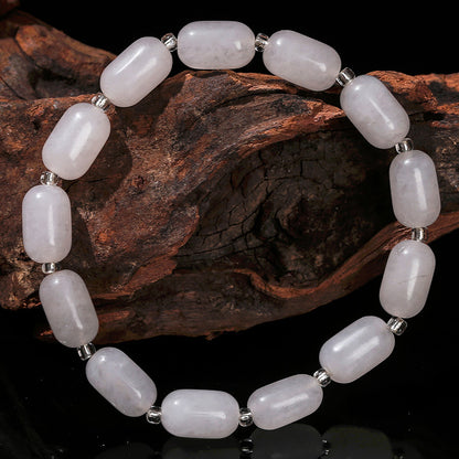 Natural white jade bucket bead bracelet