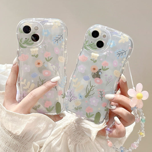 Wavy Bubble Case iPhone15 Pro XR Colorful Floral Chain Cover