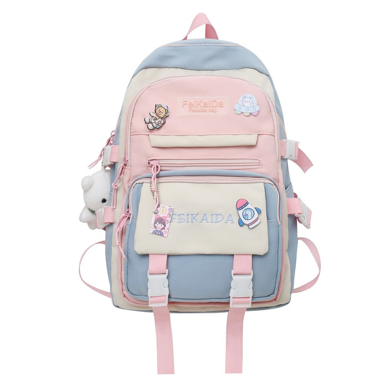 Contrast color schoolbag, casual letter backpack