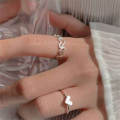 Hollow black glossy heart ring 2-piece set