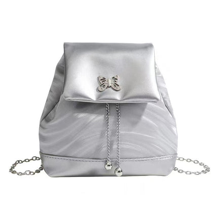 Chain backpack Chanel style silver backpack for women