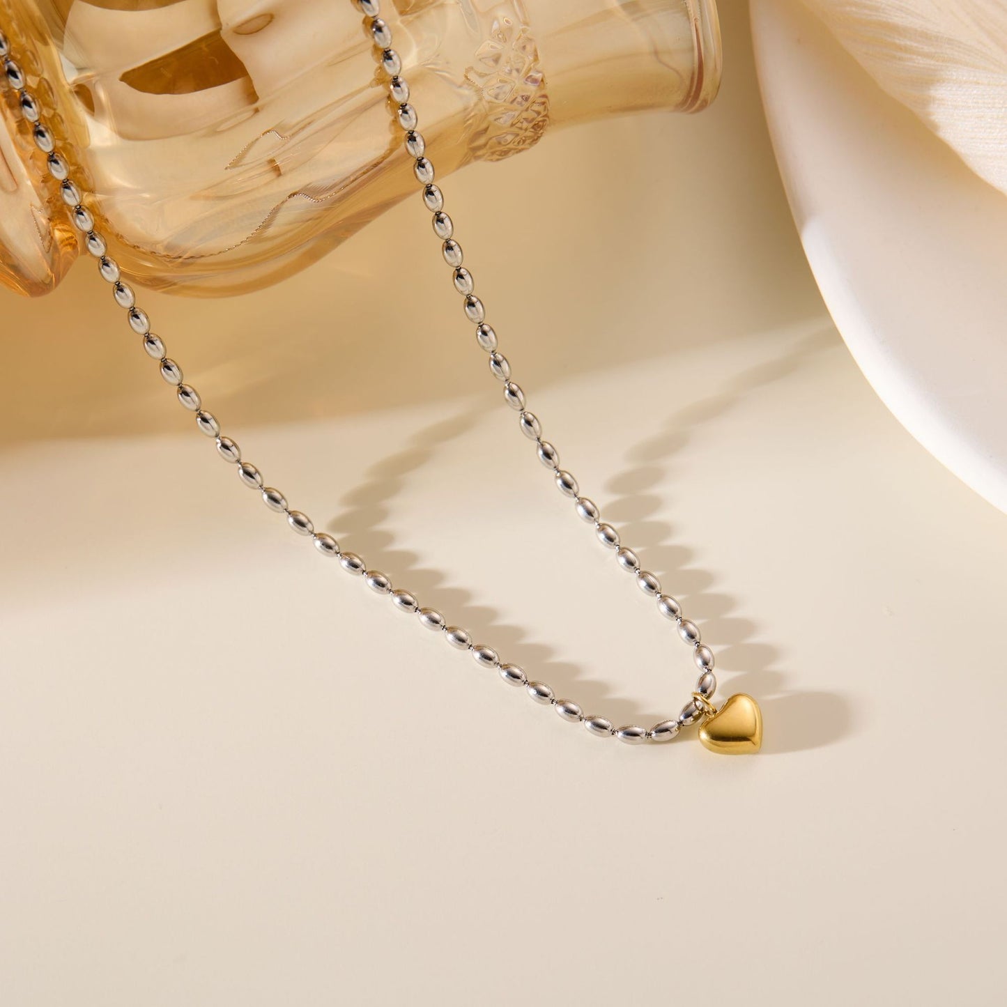 Gold and silver two-color love necklace