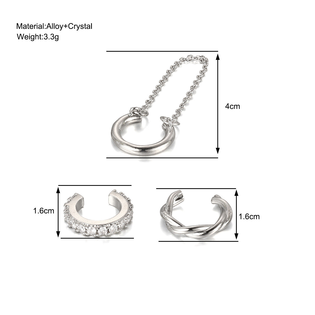 Diamond C-shaped non-pierced ear bone clip