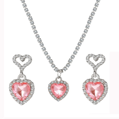 Heart Bridal Necklace Earrings Set