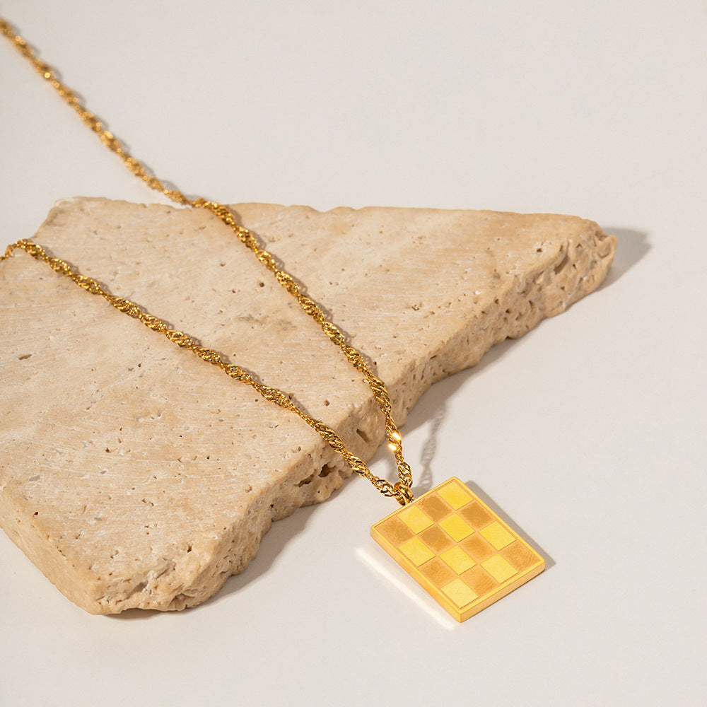 Vintage Square Checkerboard Necklace