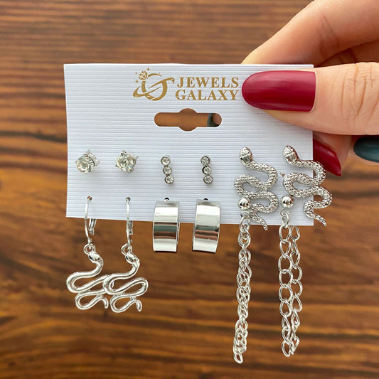 Silver letter C earrings set 6 pairs